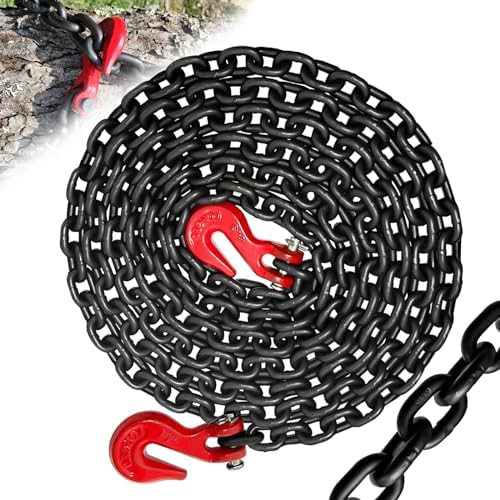 Tow Chain, 12 FT 1/4" Chain, G80 Trailer Safety Chain with G70 Hooks, Wll 3300 LBS Heavy Duty Chain for Trailer Truck Tie Down Binding Equipment(Oiled Black) by SENKEYFE