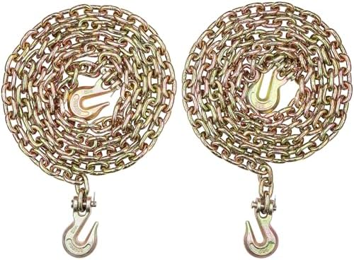 VEVOR G80 Transport Binder Chain, 5/16" x 9.84' 2-Pack Tow Chain with Clevis Grab Hooks, 4900 lbs Safe Working Load, Heavy Duty Logging Chain for Transporting Towing Truck Tie Down Binding Equipment by VEVOR