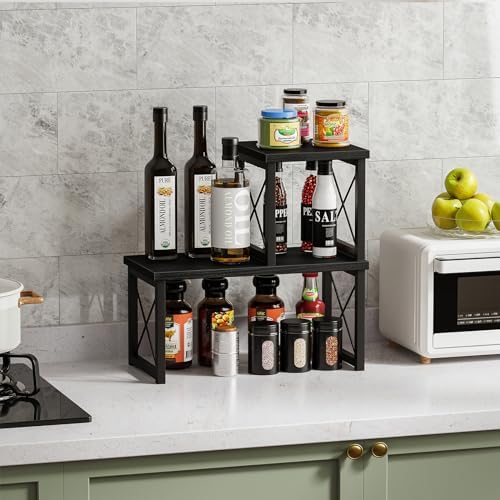 Honiter Desk Shelf Desktop Organizer 2 Tier Wood Small Bookshelf,Rustic Brown Freestanding Adjustable, Organizer, Stackable, Desk Stand, Storage Organizers, Kitchen Counter Display Rack - Image 5