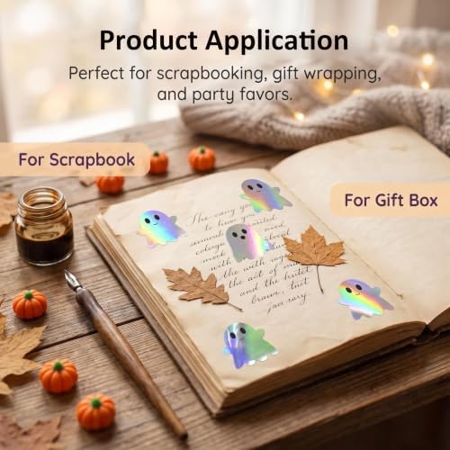 500Pcs Halloween Ghost Stickers Rolls,Holographic Cute Ghost Decals 1.2Inch - Image 4