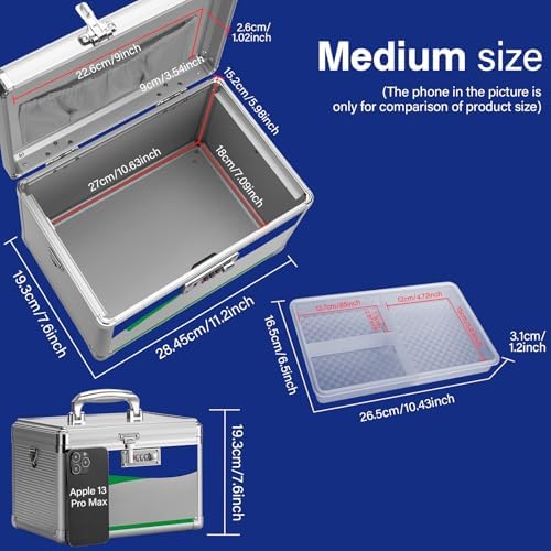 Medicine Lock Box with Combination Lock - 11.2 x 7.6 x 7.6 Inches - First Aid Safe Medication Storage Box, Medications and Personal Items, Safe Boxes for Home and Outdoor - Silver - Image 2