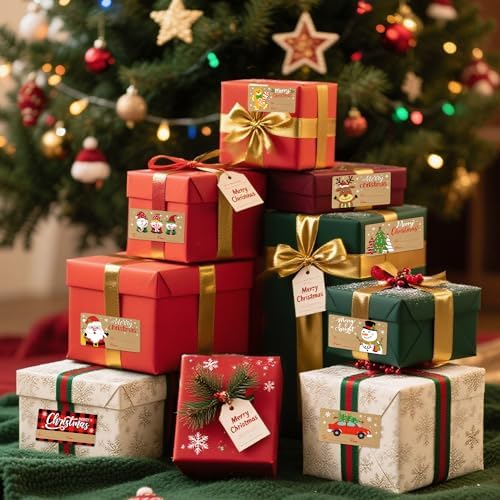 500 PCS Vintage Christmas Gift Tags,Christmas Name Tags Stickers Roll, Self-Adhesive Christmas Labels for Presents Boxes, Gift Bags,Xmas Holiday Wrapping Paper Christmas Decorations - Image 3