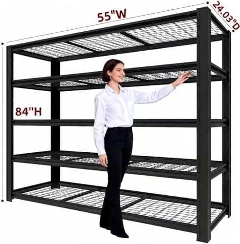 84H Storage Shelves Heavy Duty, 5000 LBS Garage Shelving, 5 Tier Adjustable Metal Garage Shelving Units, for Garage Storage, Warehouses, Basement，Storage Room，84H*55W*24.03D - Image 3