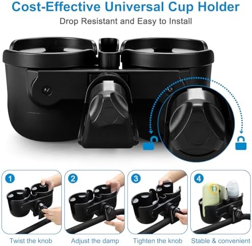 Accmor Stroller Cup Holder with Phone Holder, Bike Cup Holder, Walker Scooter Wheelchair Cup Holder Attachment, Universal Cup Holder for Uppababy Graco Strollers - Image 7