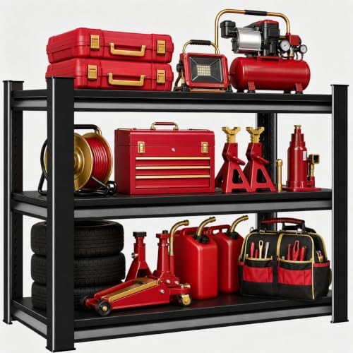 Metal Garage Shelving Unit, Heavy Duty Adjustable Storage Shelves, Steel Shelving, 1500 lbs Capacity Shelves for Heavy Tools and Equipment, 3 Tier, 31.5" W × 13.8" D × 31.5" H by Notmise