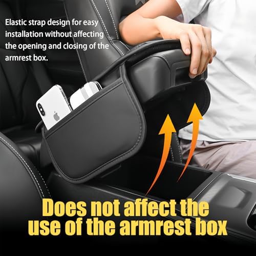 Car Center Console Cover with 2 Storage Bags, Leather Armrest Pad, Black - Image 5