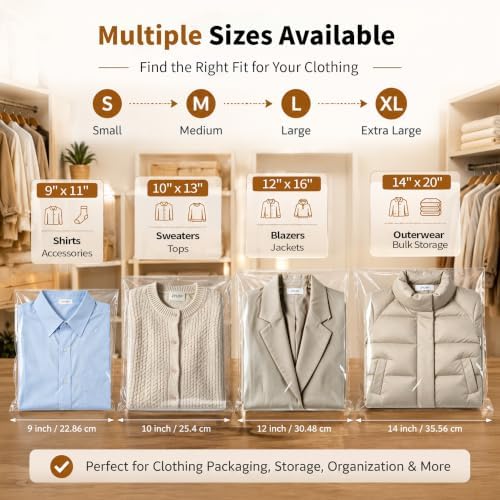 14x20Inch Self Sealing Cellophane Bags - 60Pcs Clear Poly Bags for Clothing Packaging,Coats & Winter Apparel,Clear Plastic Bags for Small Business & Retail Display - Image 7