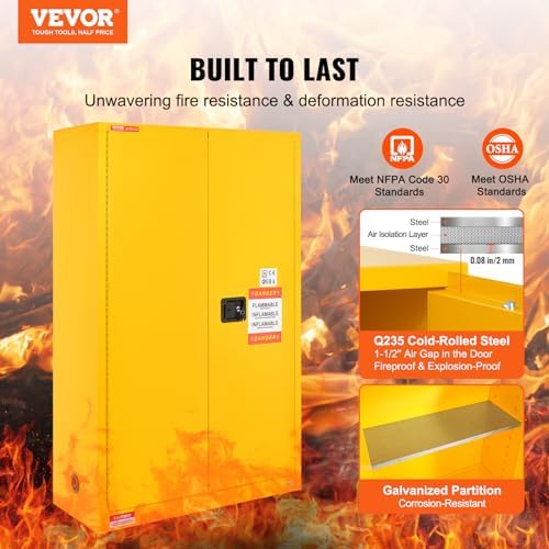 VEVOR Flammable Cabinet, 45 Gal, 18" x 43" x 65", Yellow - Image 4