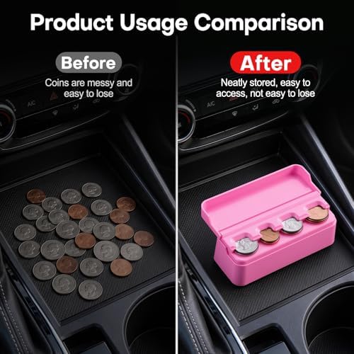 SINGARO Coin Holder for Car, Coin Change Organizer Compatible with Coins of Different Sizes, Dash-Mounted Holder Suitable for Most Cars, Trucks(2PCS Pink) - Image 5