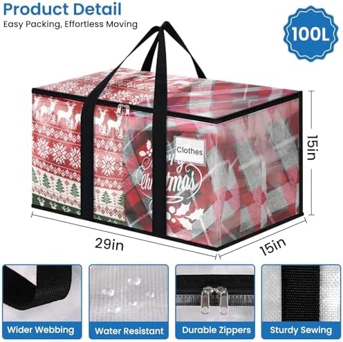 RoomHacks Moving Bags, Heavy Duty Large Storage Bags, 100L, 6 Pack, Clear - Image 2