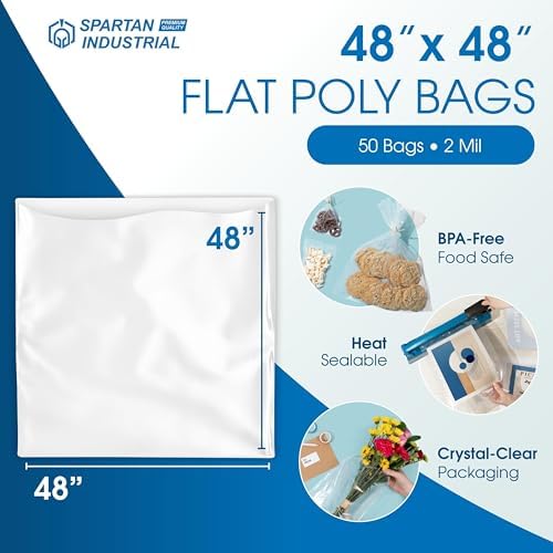 48" X 48" Open-End Flat Poly Bags (50 Count) - 2 Mil Clear Plastic Bags - Image 2