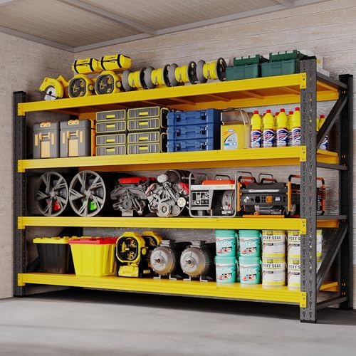 BYNSOE 71" W Storage Shelves 5000lbs Garage Metal Shelving Heavy Duty Garage Shelves Adjustable Storage Shelves for Industrial, Factory (Black-Yellow, 71" W x 24" D x 69" H) by BYNSOE