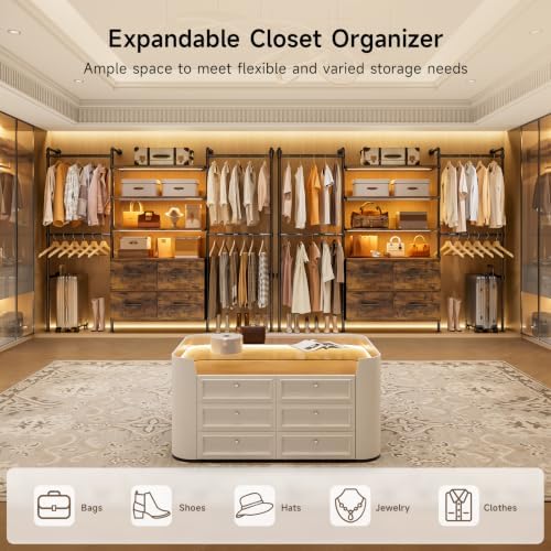 Wall Mounted Garment Rack, Walk-in Closet System, Pipe Clothing Rack Brown - Image 6