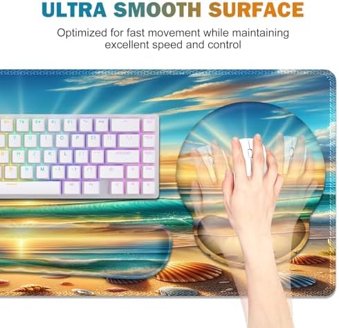 Gaming Mouse Pad, Large Desk Mat, Cute Desk Pad Protector, 4in1 XXL Mousepad + Keyboard Wrist Rest+Mouse Wrist Rest+Coaster Set with Ergonomic Desk Pad for Home Office Computer, Beach Sun Shell - Image 5