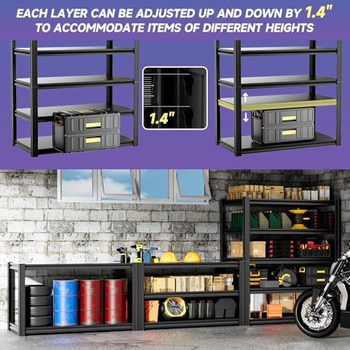 5-Tier 40”W X 20”D X 72”H Heavy Duty Garage Storage Shelves 2500LBS Basement Shelving Heavy Duty Adjustable Unit Rack Metal Rack(Black) - Image 5