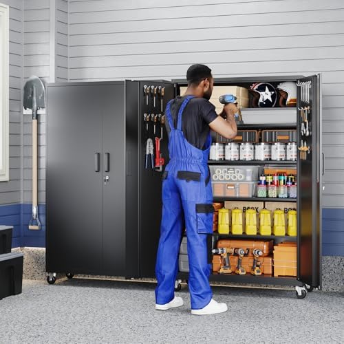 Yizosh Metal Garage Storage Cabinet with Locking Doors and Adjustable Shelves,- 71" Rolling Steel Tool Cabinet for Home Office,Garage,Warehouse - Image 2