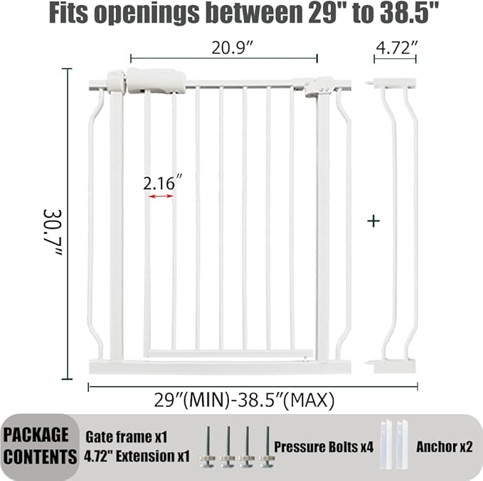 Auto Close Baby & Dog Gate 34-38.5 Inch, Tension Safety Gate Indoor, - Image 2