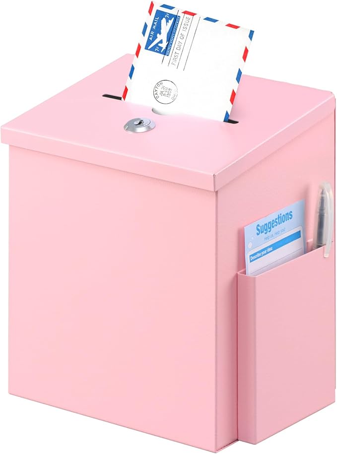 xydled Suggestion Box with Key Lock, Locking Metal Donation Ballot Drop by xydled