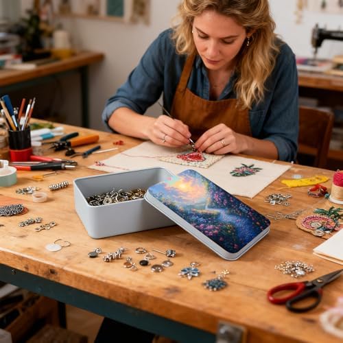 Small Metal Tins Box-4.7" x3.5"x1.6" Rectangular Empty Storage Box With Lid Decorative Organizer Storage Tin Case For Office/Cookie/Candy/Jewelry/Photo/Letter-Flower Road - Image 6