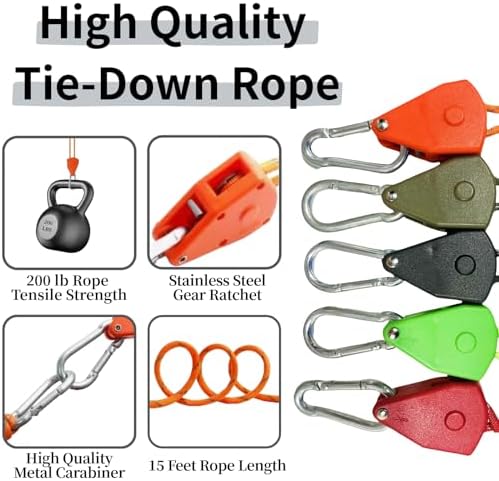 KOKKOYA 15ft Rope Ratchet Tie Downs Reflective Paracord Rollers 1/8in 4 Pcs - Image 4