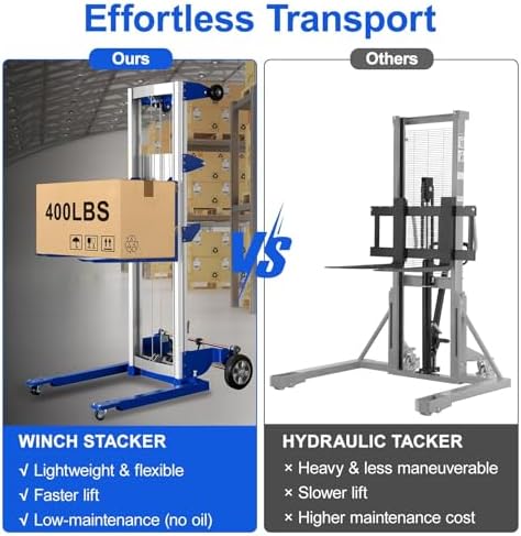 2PCS Material Lift Winch Stacker, 1.97"-122" Height Range, 400 lbs Capacity, Adjustable Straddle Hand Winch Lift Trucks for Warehouse, Factory, 42.90" L x 43.30" W - Image 6