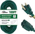 100FT Outdoor Extension Cord-16/3 SJTW Durable Green Extension Cable with 3 Prong Grounded Plug for Safety,Great for Outside Christmas Decorations by HONDERSON