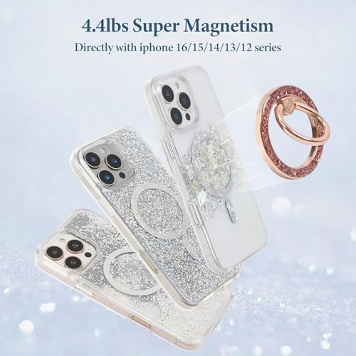 Magnetic Phone Ring for MagSafe Grip [Super Magnet] Gold Twinkle Design Ring Holder Stand, magsafe pop Socket (Rose Gold) - Image 5