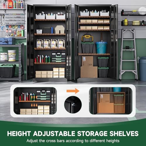 Letaya Metal Garage Storage Cabinets with Lock Door and Adjustable Shelves, Steel Tool Cabinets for Home,Office,Warehouse Organisieren (Black) (Pack of 2) - Image 5