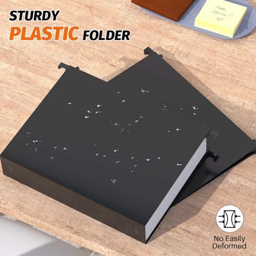 Shutex Extra Capacity Plastic Hanging File Folders,12 Pack Reinforced Hang Folders,Heavy Duty 2 Inch Expansion,Plastic Filing Cabinet Folders,Letter Size,Designed for Bulk Files, Medical Charts,Black - Image 2