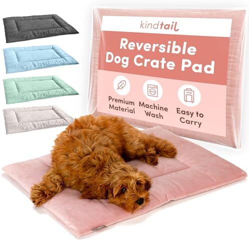 KindTail Dog Crate Pad - Soft Velvet, Reversible Bed - Machine Washable Kennel Mat for Pets up to 25 lbs - Mattress for Cozy Sleeping - 25” x 19” x 1” (Pink, Medium) by KindTail