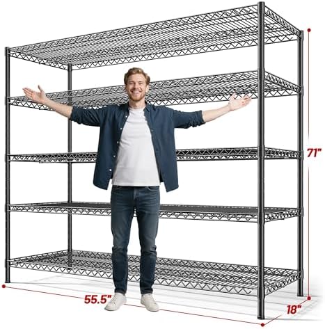 REIBII 55.5" W Storage Shelves 3200LBS Wire Shelving Unit 5 Tier Metal Shelving Heavy Duty Garage Shelving Metal Shelves for Storage Rack Adjustable Pantry Shelf, 55.5" W X 18''D X 71" H, 3PCS - Image 3