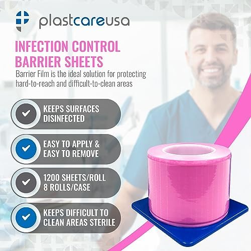 Pink Barrier Film Roll 4"x6" - 6.5nm Thickness Medical Grade Surface Protective Dental Barrier Film for Dental, Medical, Tattoo - Easy Peel, Non-Stick Tape (1 Box of 1200 Sheets) By PlastCare USA - Image 4