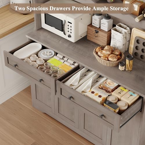 HOSTACK Kitchen Pantry Storage Cabinet, Coffee Bar Hutch Cabinet, Ash Gray - Image 6