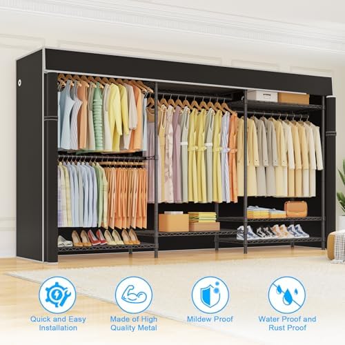 Ulif E13C Max Heavy Duty Closet Organizer System，Freestanding Clothing Racks for Hanging Clothes，Adjustable Garment Rack 86" W x16 D x77 H Hold 1100 lbs，Black Rack with Black Dustproof Cover - Image 6