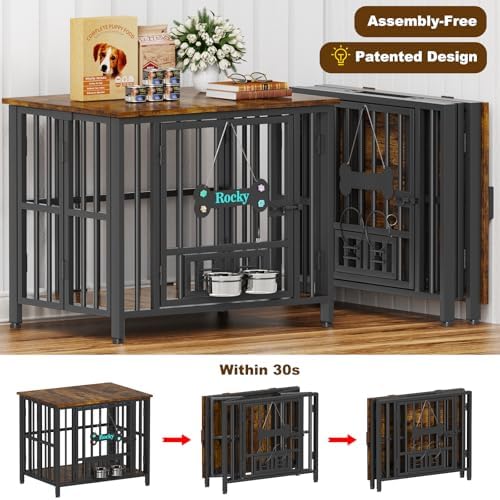 Easycom 31" Dog Crate Furniture Foldable, No Assembly, Rustic Brown - Image 2