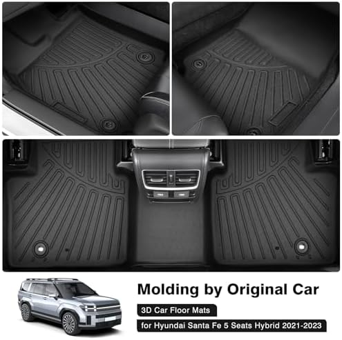 Powerty Floor Mats for 2021-2023 Hyundai Santa Fe 5 Seats (ONLY Hybrid) All Weather 3D TPE Anti-Slip Car Liners for 1st & 2nd Row Accessories - Image 2