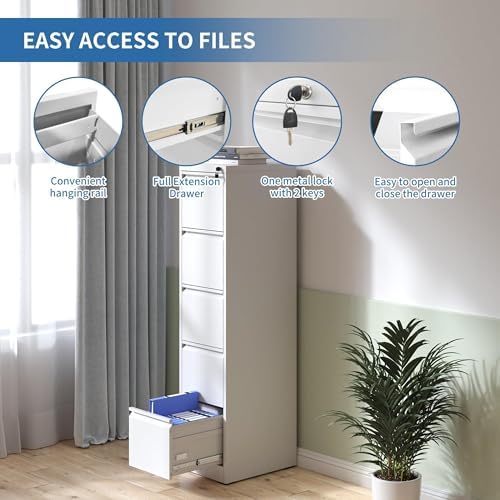5 Drawer File Cabinet with Lock,Metal File Cabinet for Home Office - Image 4
