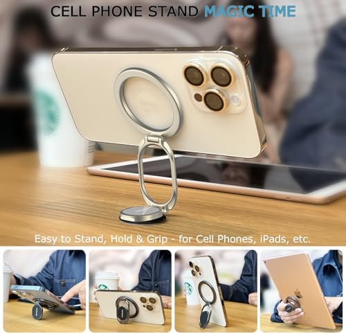 Doflyesky Magnetic Phone Grip for MagSafe Ring Holder, Metal Double Adjustable Gym Finger Ring Grip Kickstand, Removable Phone Grip for iPhone, iPad and Smartphones (Natural Titanium) - Image 4