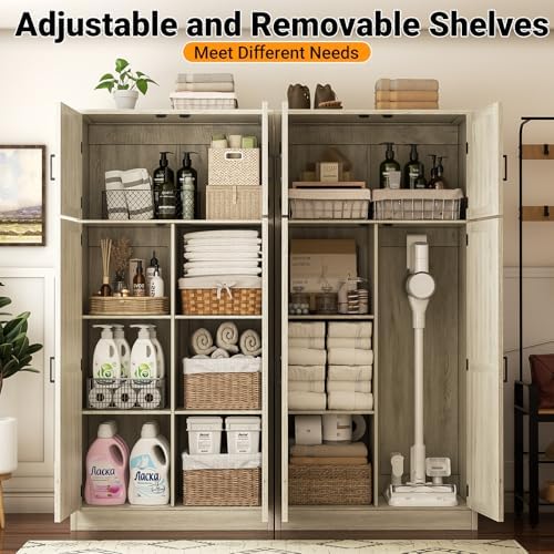 Unikito 71” Tall Pantry Cabinet with Adjustable Shelves, Wash Gray, 2 Pack - Image 4