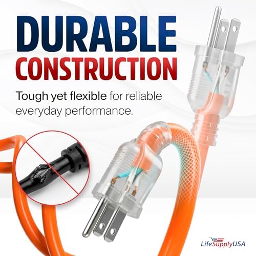 6ft Outdoor/Indoor Extension Cord 12/3 Gauge Extra Heavy Duty 3 Prong SJTW, Waterproof, Flexible Cold-Resistant Long Power Cord,15A 125V 1875W, Orange by LifeSupplyUSA - Image 3