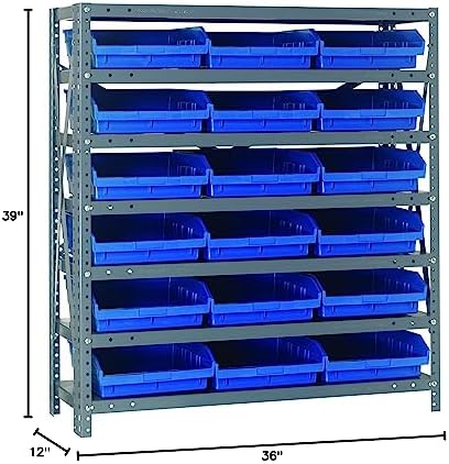 Quantum Storage Systems 1239-109BL Steel Shelving Unit with 4" Shelf Bins, 12" D x 36" W x 39" H, Blue - Image 2