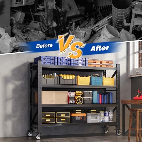 BYNSOE 55" W Storage Shelves with Wheels 3000lbs Garage Metal Shelving Heavy Duty Garage Shelves Adjustable Storage Shelves for Industrial, Factory (Black, 55" W X 23.6" D X 75.5" H) - Image 7