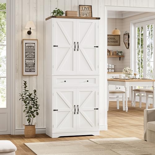 HOSTACK 71" Kitchen Pantry Storage Cabinet, Farmhouse Pantry Cabinet, White - Image 2