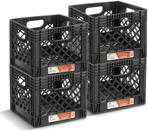 Juggernaut Storage Heavy Duty Milk Crates, 4 Handles, 16 Qt, Black, 4-Pack - Image 6