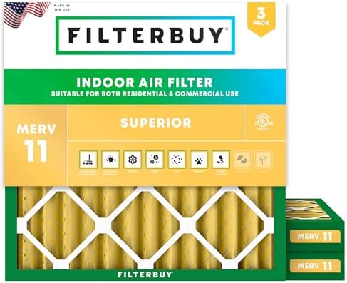 Filterbuy 24x24x2 Air Filter MERV 11 Pet & Allergy Defense (3-Pack) by Filterbuy