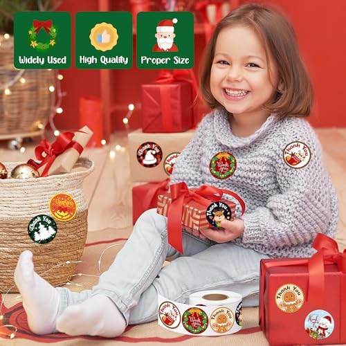 500Pcs Christmas Thank You Stickers Roll Colorful Snowman Xmas Tree Self-Adhesive Label Tag Winter Holiday DIY Crafts for Small Business Envelopes Seals Gifts Box Wrapping Goodie Bags Cards Decoration - Image 4