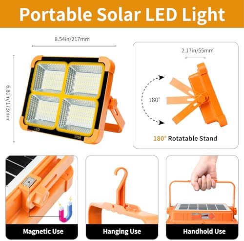LED Solar Work Light, 6500Kelvin, 6h LED Light, USB Charging, Continuous Lighting, 5 Lighting Modes, Waterproof IP66, Portable Hanging Magnetism - Image 3