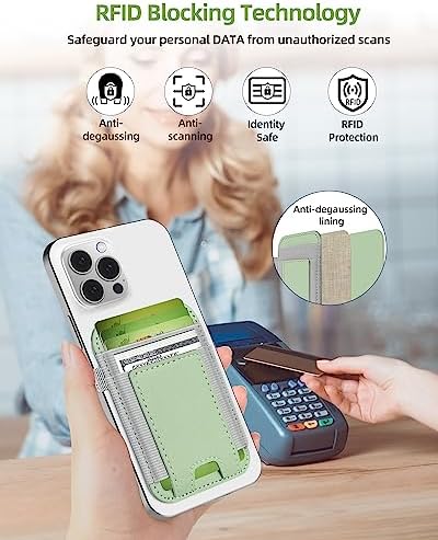 ExtreLife For Magsafe Wallet, Strongest Magnetic Wallet for iPhone 17/16/15/14/13/12 Series, Magnetic Card Holder with 2 Card Slots, RFID Blocking, Vegan Leather, Hold 7 Cards, Light Green - Image 6