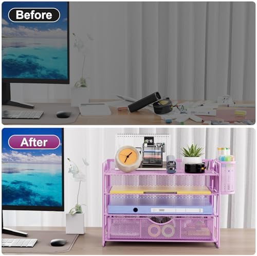 Marbrasse Desk Organizer, 4-Tier Paper File Letter Tray, Purple - Image 2
