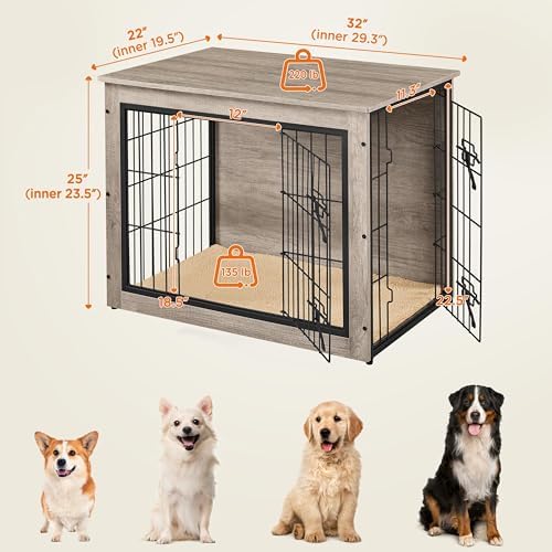 Yaheetech 32in Wooden Dog Crate Furniture w/Cushion for Medium Dogs, Gray - Image 4